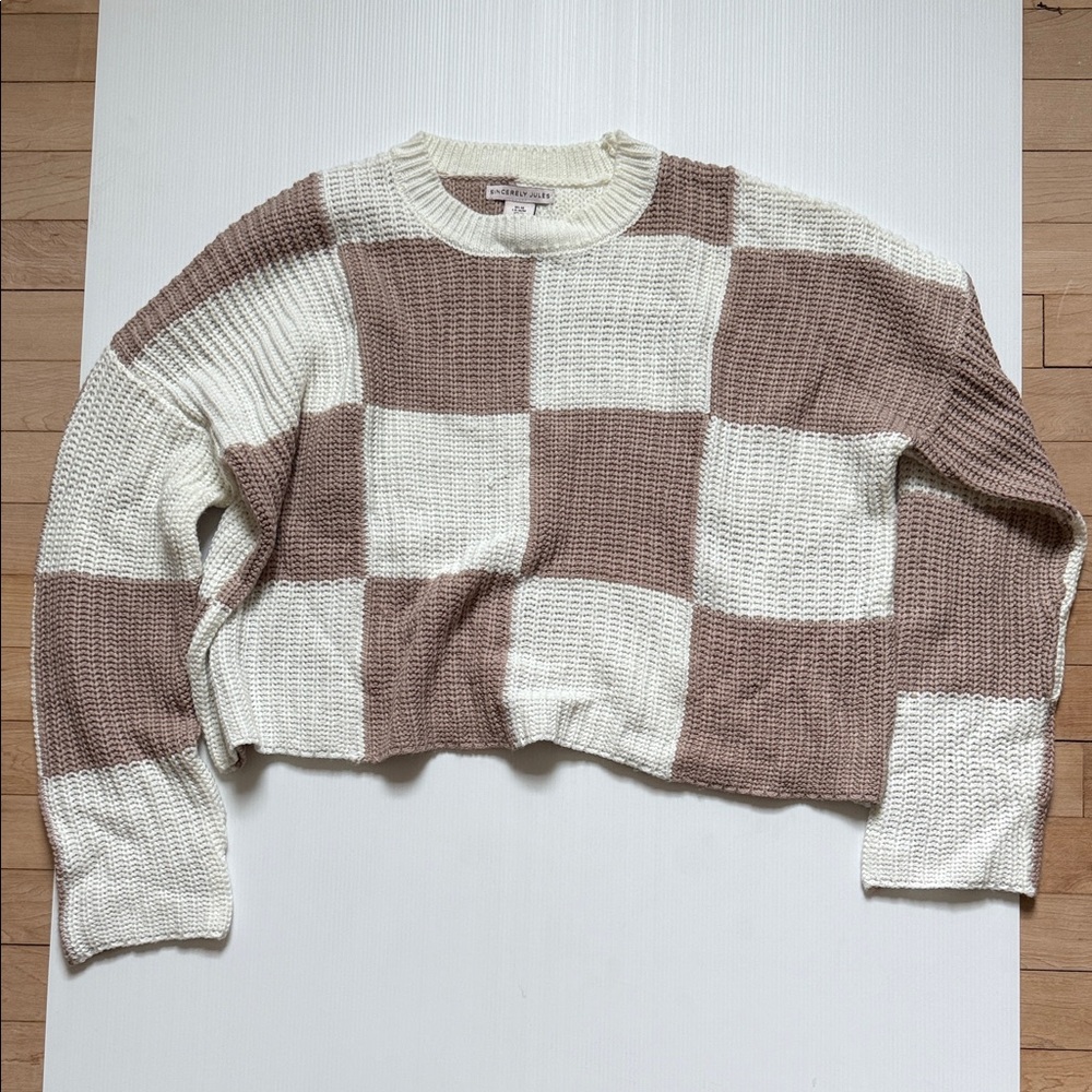 Sincerely Jules Cream and Brown Knit Sweater